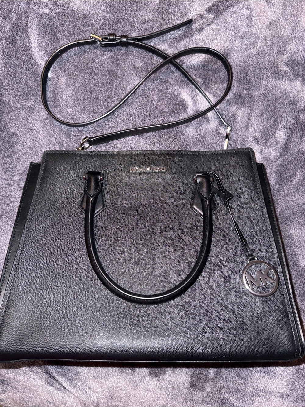 Michael Kors Black Saffiano Satchel with MK Charm